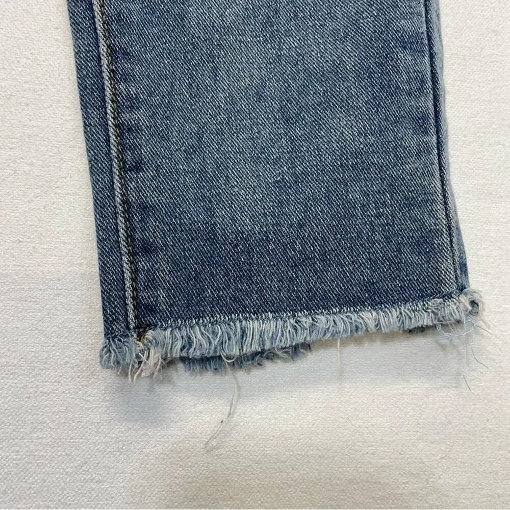 Trendy Littles Girls Distressed Jeans 6-7 Boyfriend Fit Raw Hem Elastic Waist